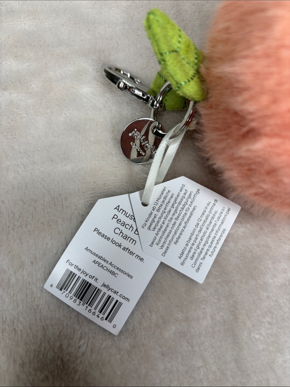 Peach Plush Bag Charm - Pink Peach Keychain - Picture 4 of 7